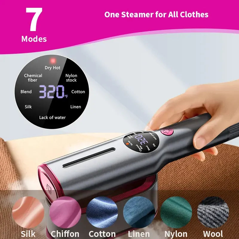Handheld Garment Steamer for Clothing, Portable Iron Steamer Combo Travel Steam Generators, 7 Modes with LED Display,  Fast Heating, 90° Swivel Handle, 1-Button Start, Travel Stuff, New Year Gift