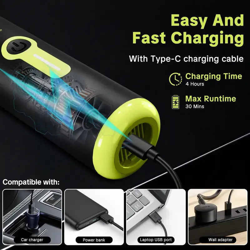Portable Cordless Handheld Car Vacuum | 20000Pa 2-in-1 Vacuum & Air Duster, 100W Brushless Motor, 6000mAh Battery for Home, Car & Pet Cleaning