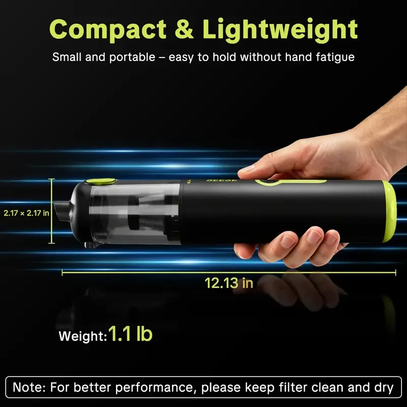 Portable Cordless Handheld Car Vacuum | 20000Pa 2-in-1 Vacuum & Air Duster, 100W Brushless Motor, 6000mAh Battery for Home, Car & Pet Cleaning
